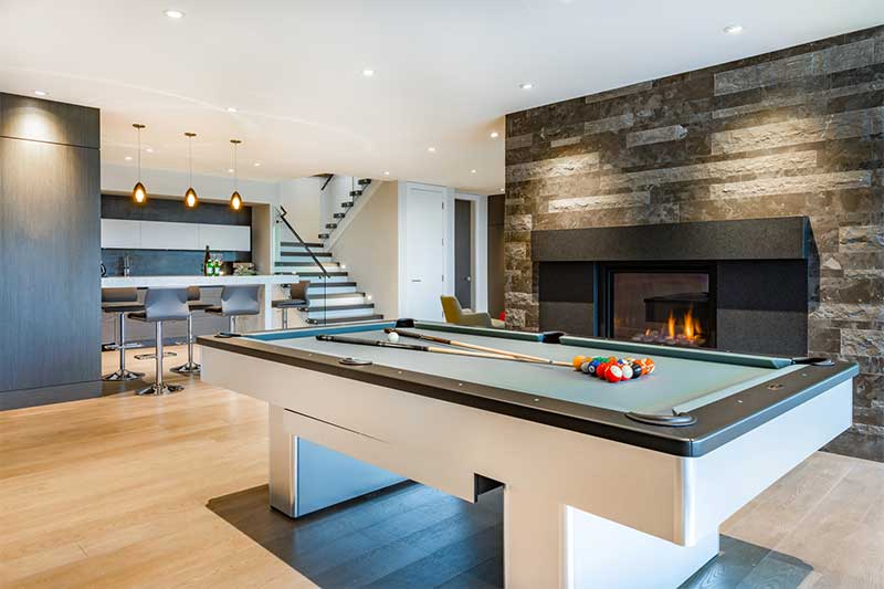 Basement with pool table.
