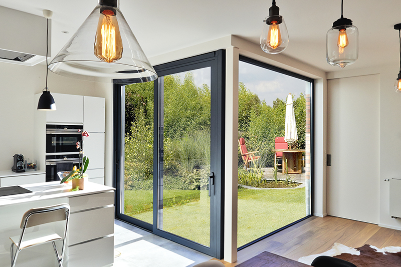 Large sliding glass doors looking