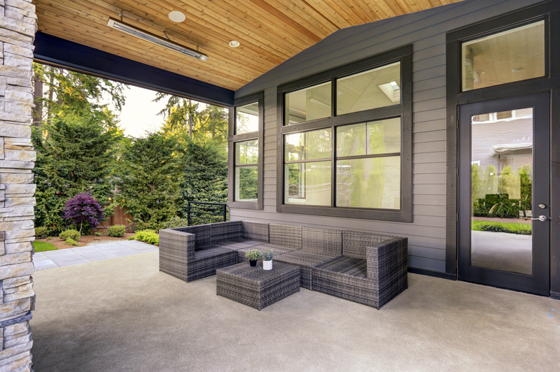 Large Panel windows with door in backyard.